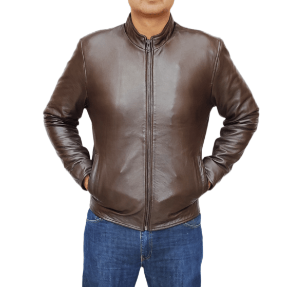 Brown Lambskin Leather jacket HS-M5 Classic - Image 3