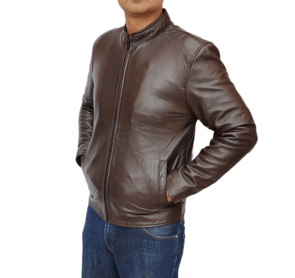 Brown Lambskin Leather jacket HS-M5 Classic - Image 4