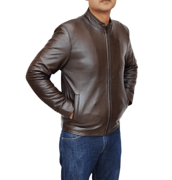 Brown Lambskin Leather jacket HS-M5 Classic - Image 5