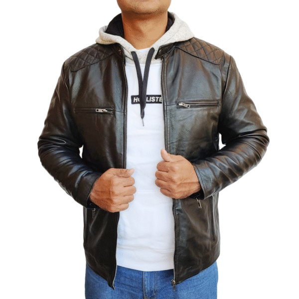 Black Leather Biker Jacket Lambskin HS-Mark