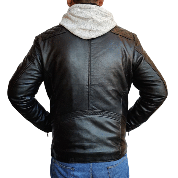 Black Leather Biker Jacket Lambskin HS-Mark - Image 2