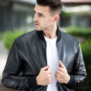 Black Leather Bomber Jacket