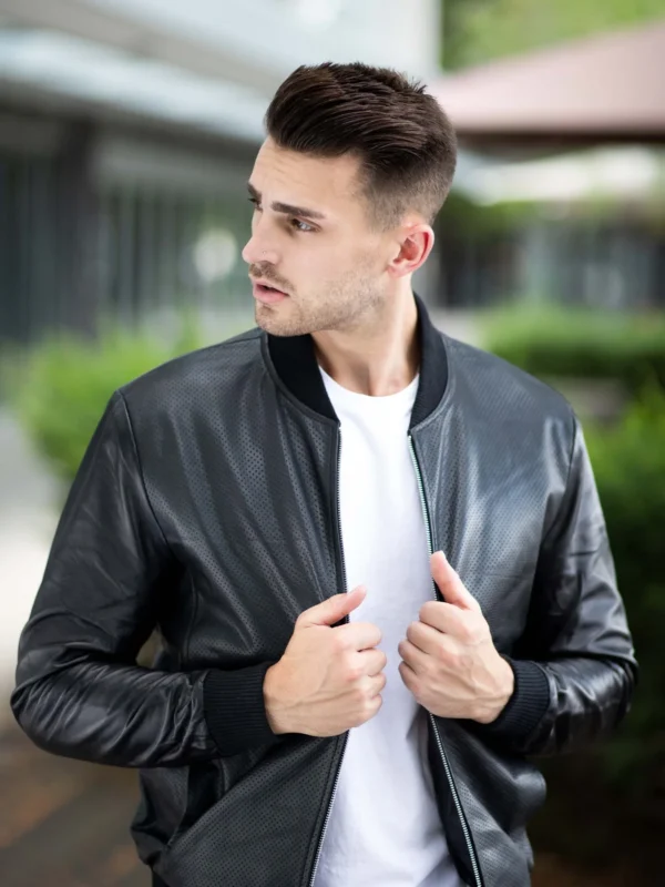 Black Leather Bomber Jacket