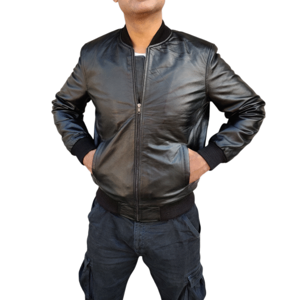 Black Leather Bomber Jacket