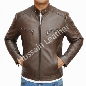 Brown Lambskin biker Leather jacket HS-Ron