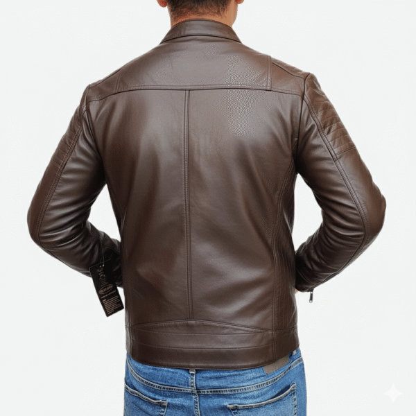 Brown Lambskin biker Leather jacket HS-Ron - Image 4