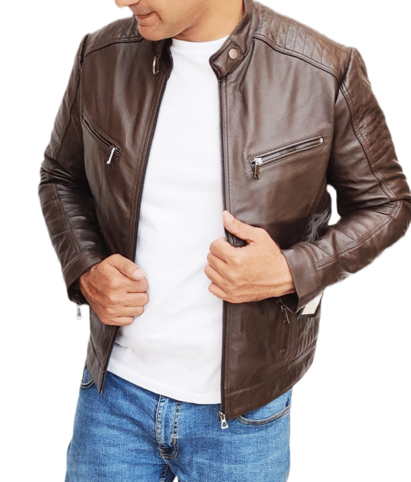 Brown Lambskin biker Leather jacket