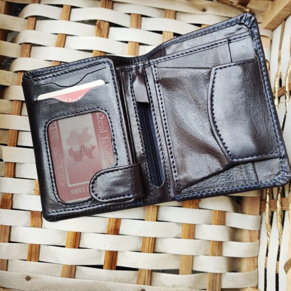 Men's Leather wallet Genuine Cowhide Leather HS-SJ4M- Blue - Image 2