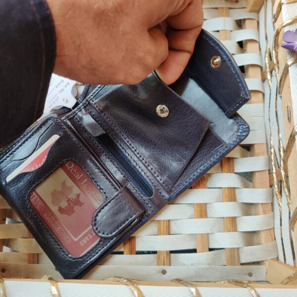 Men's Leather wallet Genuine Cowhide Leather HS-SJ4M- Blue - Image 4