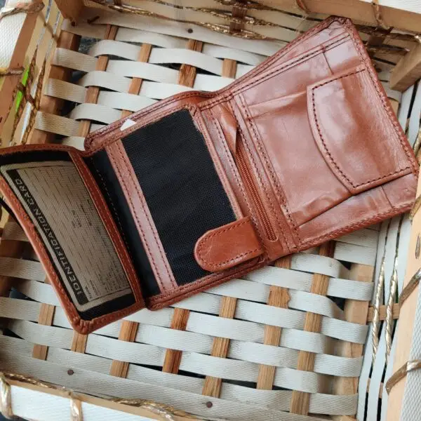 Men's Leather wallet Genuine Cowhide Leather HS-SJ4M- Brown - Image 5