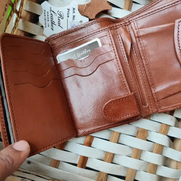 Men's Leather wallet Genuine Cowhide Leather HS-SJ4M- Brown - Image 4