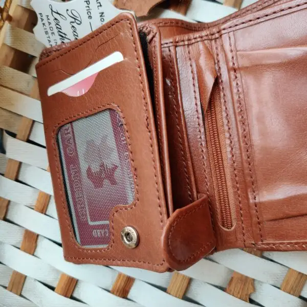 Men's Leather wallet Genuine Cowhide Leather HS-SJ4M- Brown - Image 3