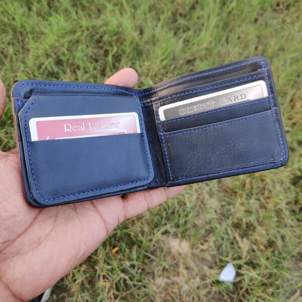 Men's Leather wallet Genuine Cowhide Leather HS-UP- Blue - Image 2